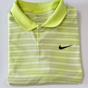 Nike Dri Fit Golf Polo Shirt Mens XL Lime Green Stripe Short Sleeve Athletic